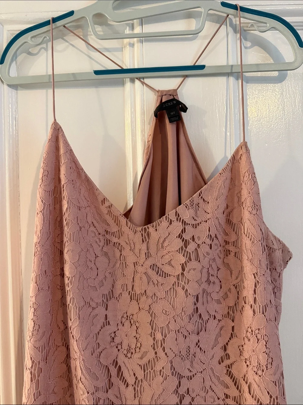 J.Crew Blush Pink rose Lace v neck tank top dressy 16 tall balletcore garden